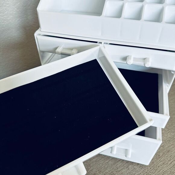 White Multi-Drawer Stacking Bathroom Makeup Jewelry Storage Organizer - Picture 3 of 7